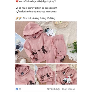 Set bộ nỉ mũ màu Hồng micky cho bé gái