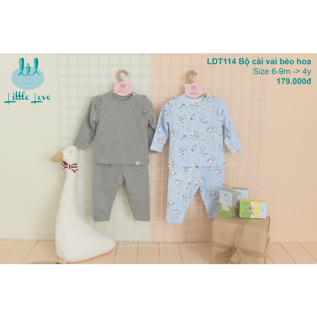 Bộ quần áo dài tay cài vai bèo hoa cho bé gái từ 6m đến 4y little love (LDT114)