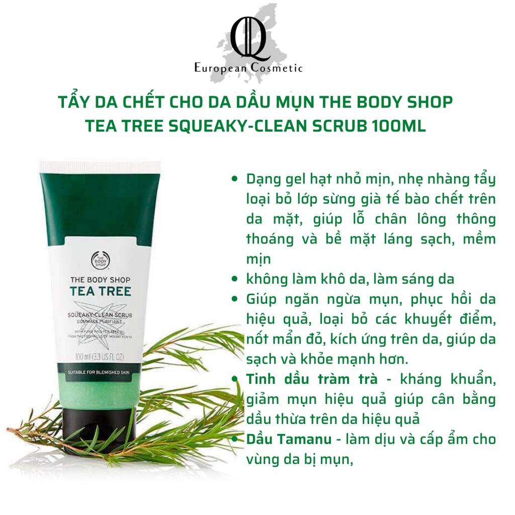 Tẩy tế bào chết da mụn the body shop tea tree squeaky clean scrub 100ml