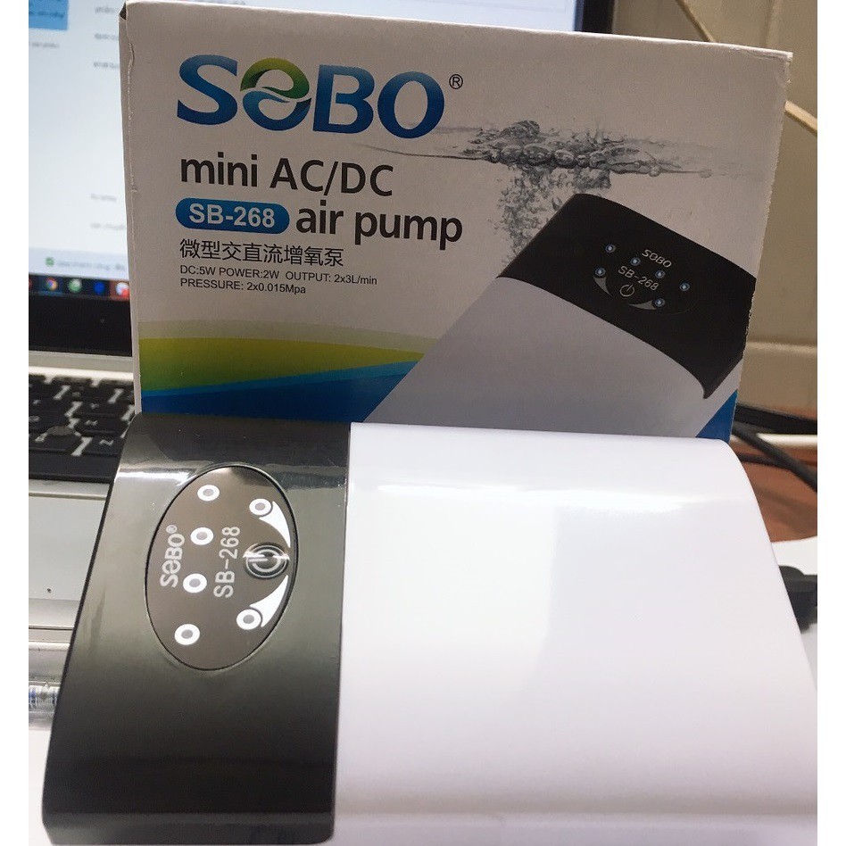 Máy thổi oxy tích điện 2 vòi ĐỀ PHÒNG CÚP ĐIỆN hiệu SOBO SB-268 thích hợp cho hồ cá cảnh