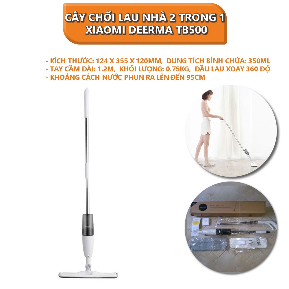 Cây Lau Nhà Thông Minh Xiaomi Deerma 2 trong 1, (Xịt nước &amp; Lau Nhà), Cây Chổi Lau Nhà Xoay 360 độ