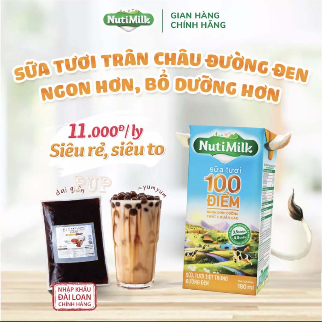 [40 ly]Thùng 40 Hộp NutiMilk Sữa Tươi Đường Đen và 5 Túi Trân Châu Đài Loan Nhập Khẩu,trà sữa, trà sữa trân châu