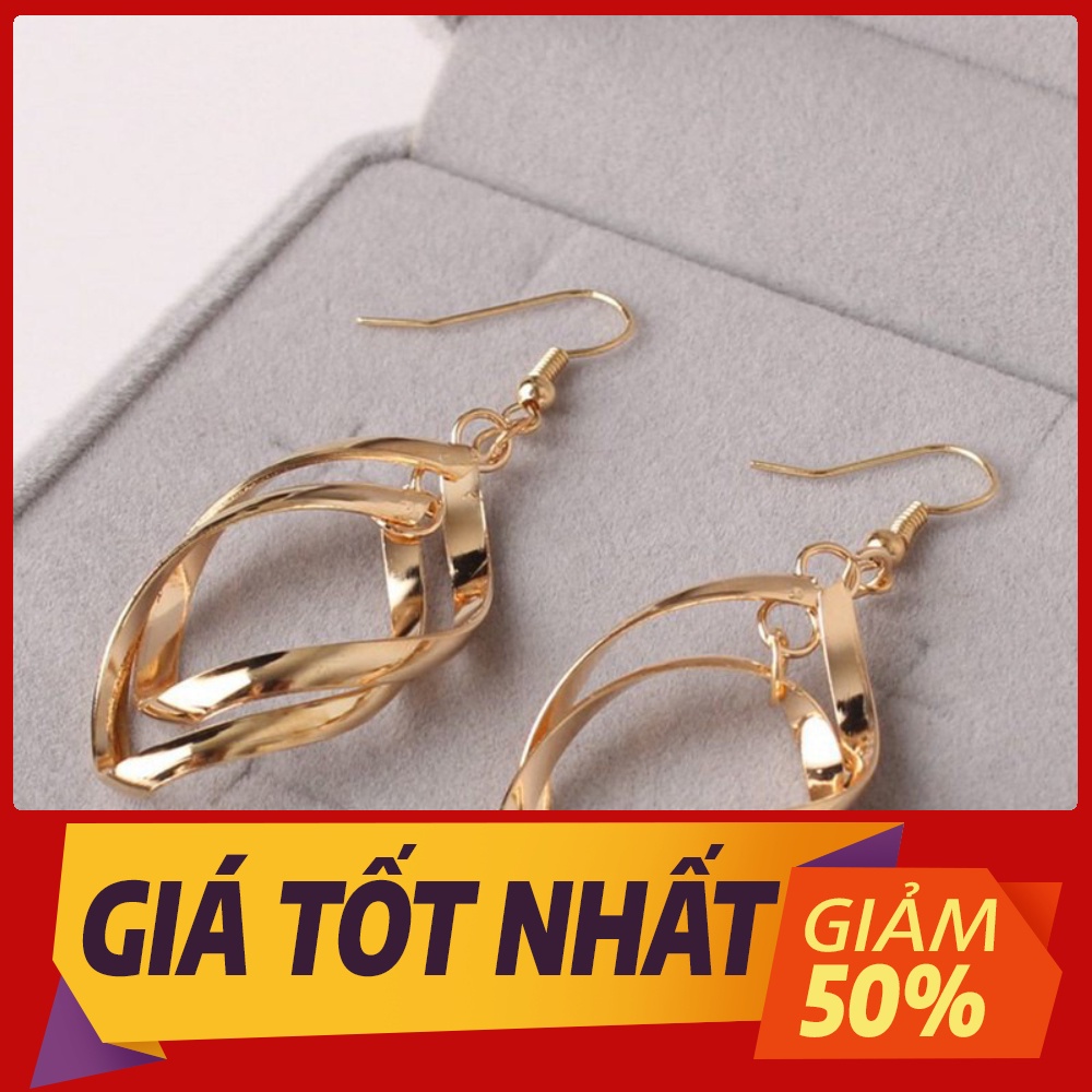 Hoa tai hợp kim mạ vàng hình chiếc lá đan nhau cho nữ xịn xò