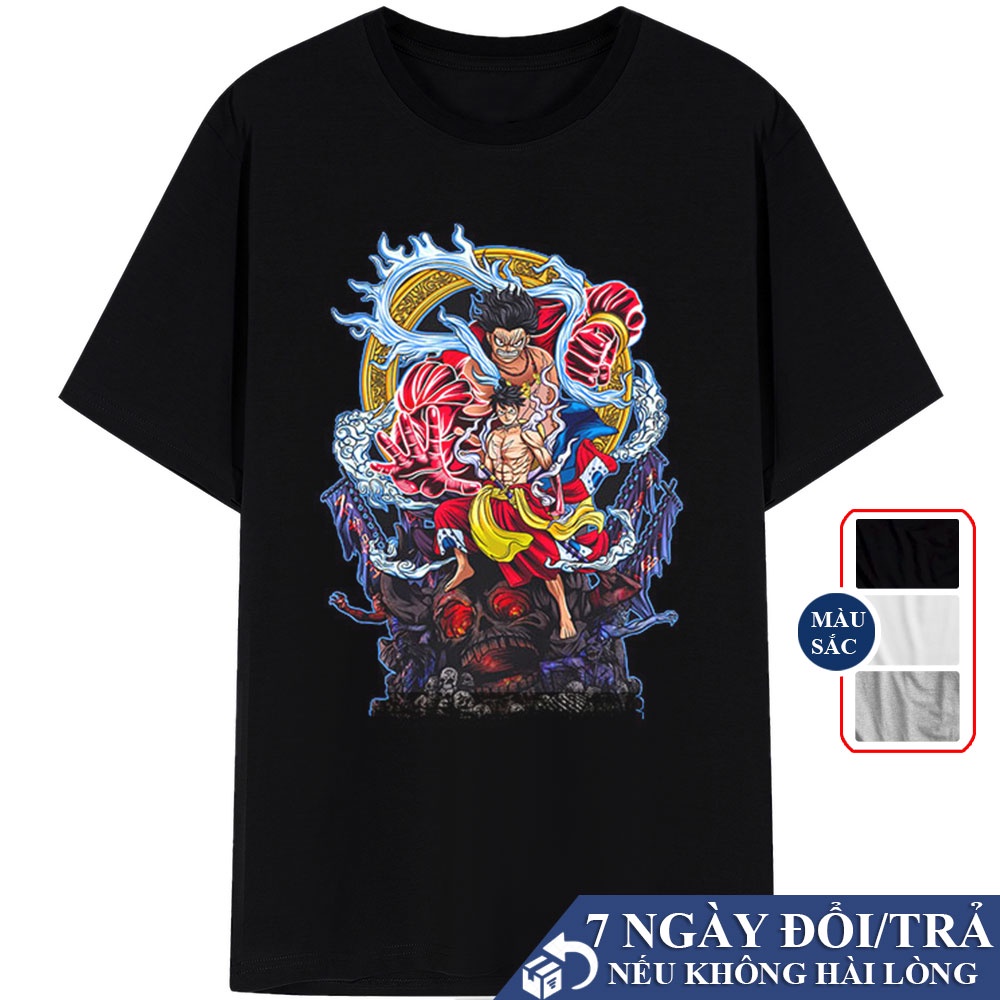 Áo Thun Tay Lỡ Luffy Gear One Piece Cực Chất Đen Trắng Xám, Áo Phông Oversize Nam Luffy Độc Đáo Vb8