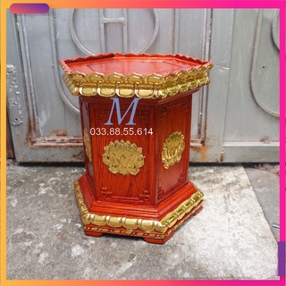 Kỷ gỗ hoa sen đài lục giác gỗ hương rát vàng cao 30cm