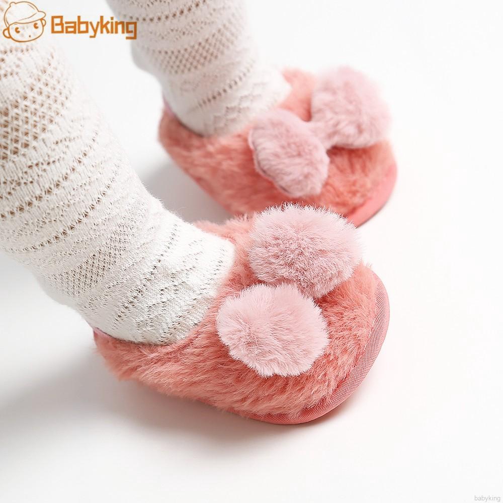 Giày vải lông bít mũi đính nơ dễ thương cho bé gái