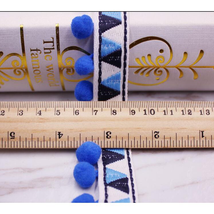 Dải ruy băng thêu hoạ tiết phối tua rua hạt pom pom nhiều màu sắc