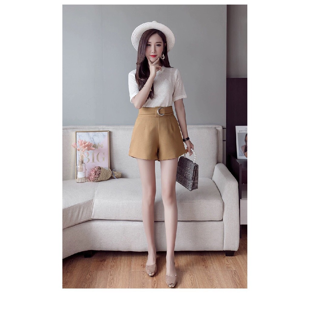 Quần short nữ cạp cao đai tròn cá tính cao cấp Q019