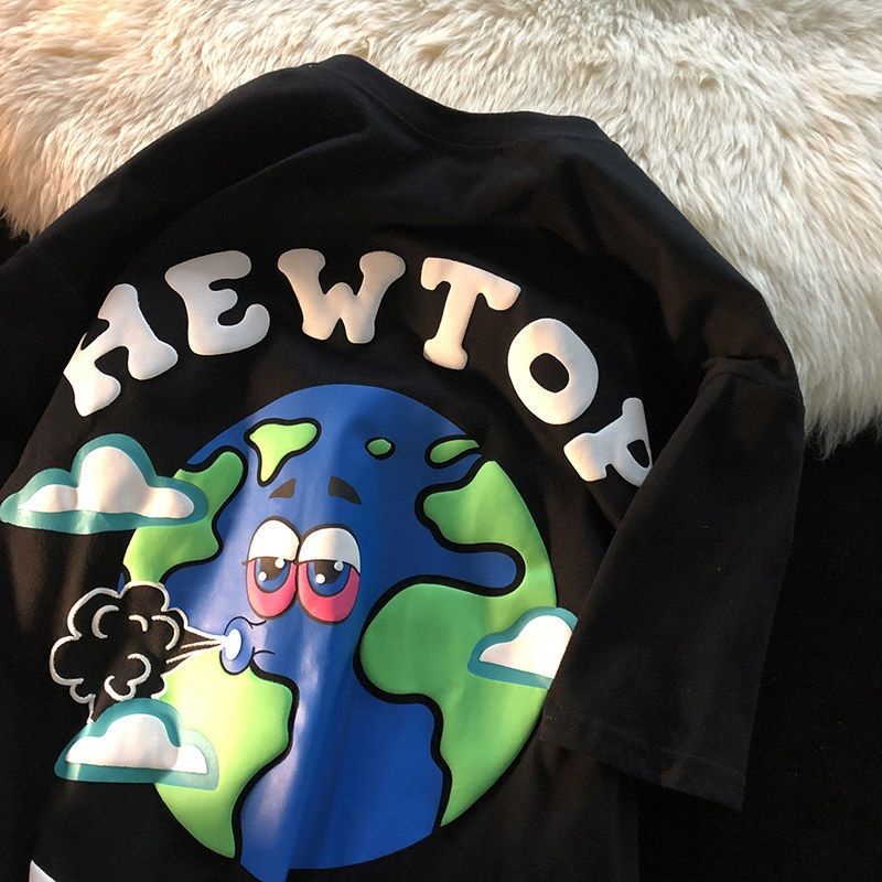 Áo Thun COZOK Tay Ngắn Dáng Rộng In Họa Tiết Thời Trang Retro Hong Kong