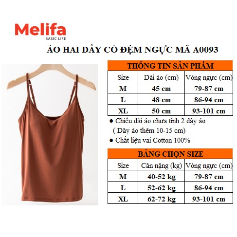 Áo hai dây nữ có đệm ngực nâng đỡ kiểu basic trơn chất cotton thoáng mát nhiều màu mã A0093 | BigBuy360 - bigbuy360.vn