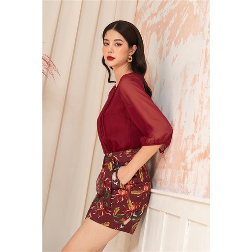 Quần Short Nữ YOSHINO Dáng Sooc In Hoa Nền Mận, Có Đai Bọc Vòng Eo, Chất Lụa Tinh Tế, Sang Trọng 1176142612