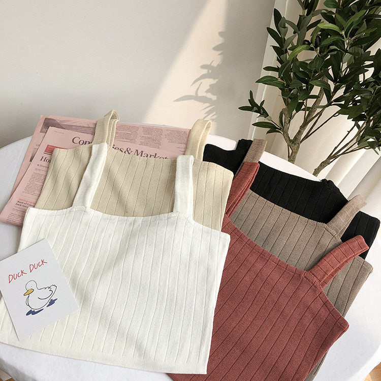 Áo Hai Dây Dệt Kim Cổ Vuông Màu Trơn Thời Trang 34921