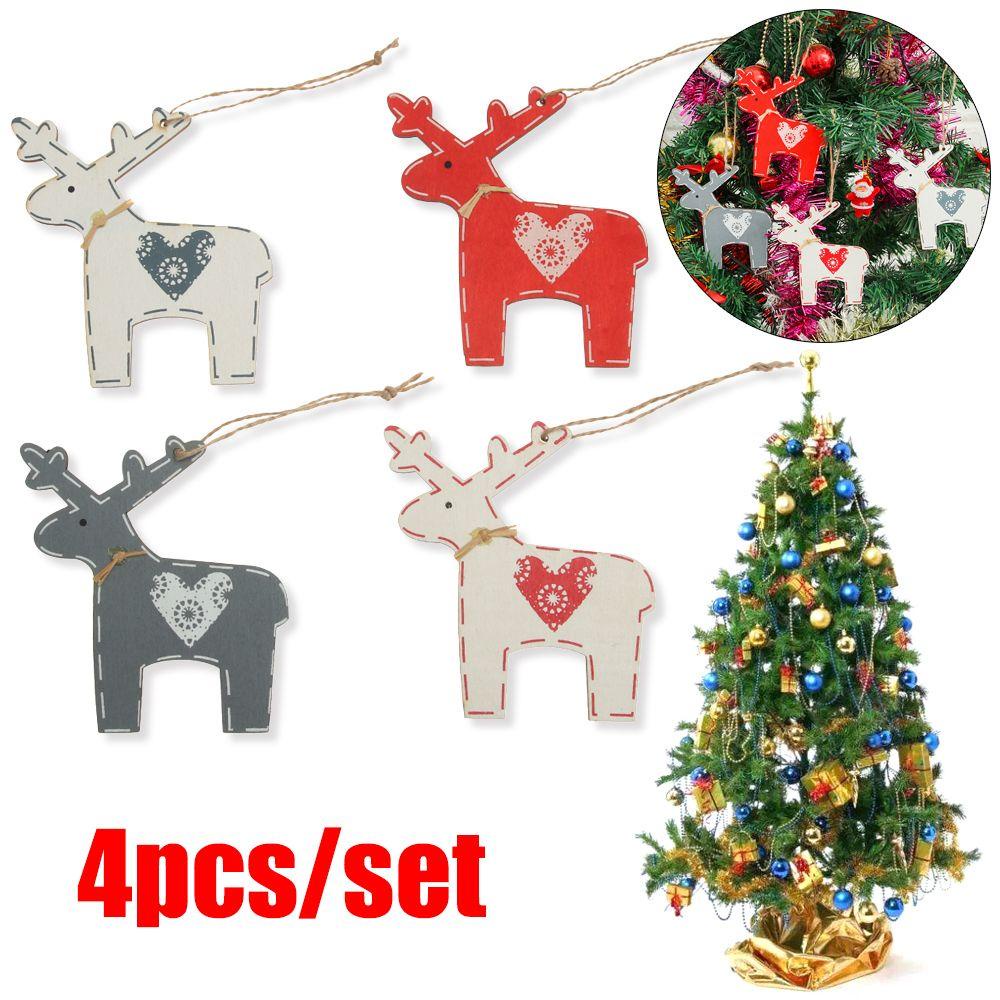 Bộ 4 Phụ Kiện Trang Trí Giáng Sinh Bằng Gỗ Mới