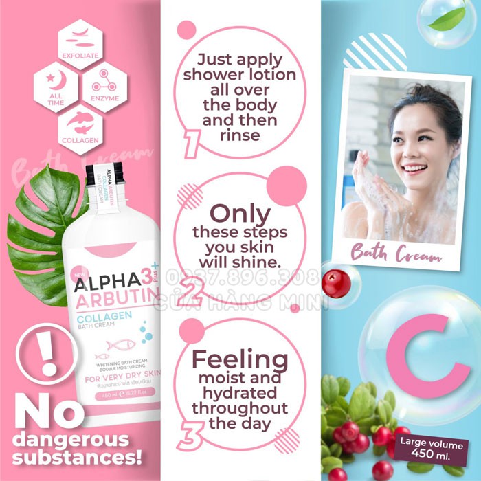 【YÊU THÍCH】 Sữa Tắm Dưỡng Trắng Alpha Arbutin 3 Plus Collagen Bath Cream