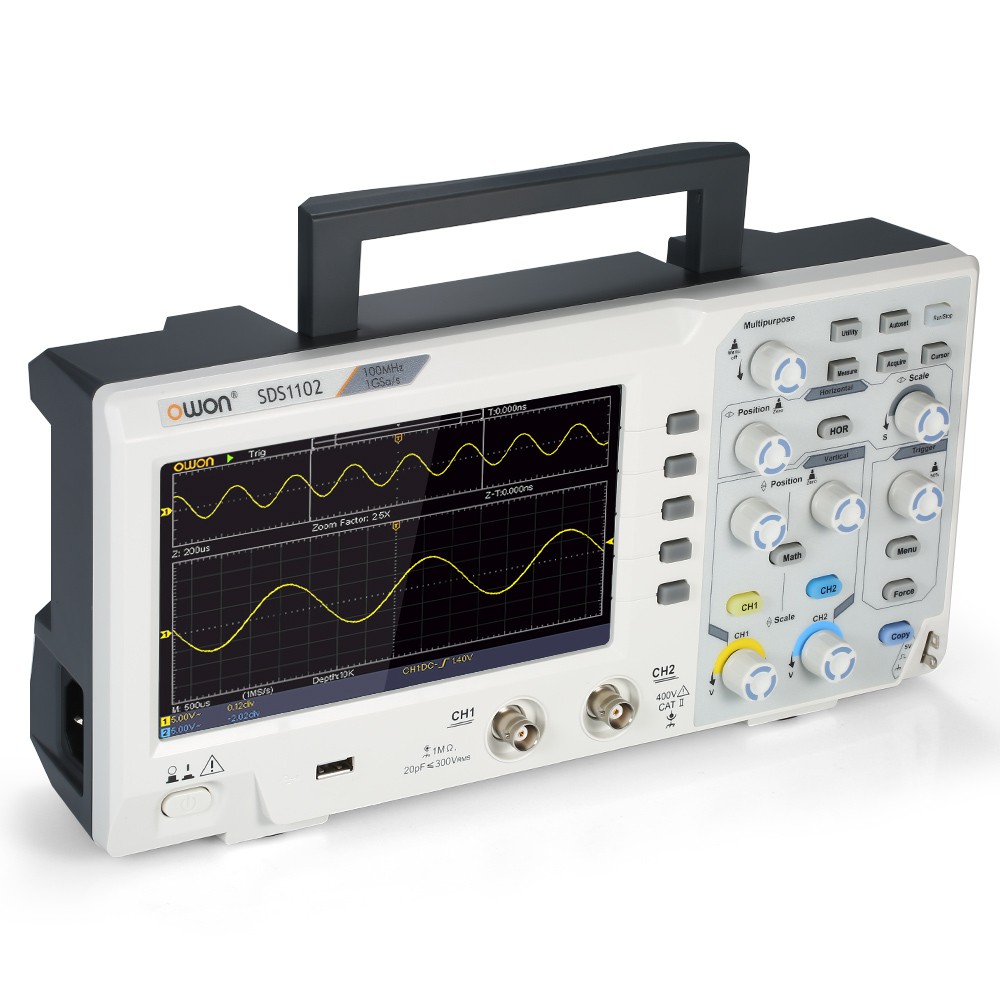 Máy hiện sóng Owon SDS1102 Oscilloscope Oscillometer Digital Storage Oscilloscope 2CH 100MHz 1GS/s 7-inch LCD Display