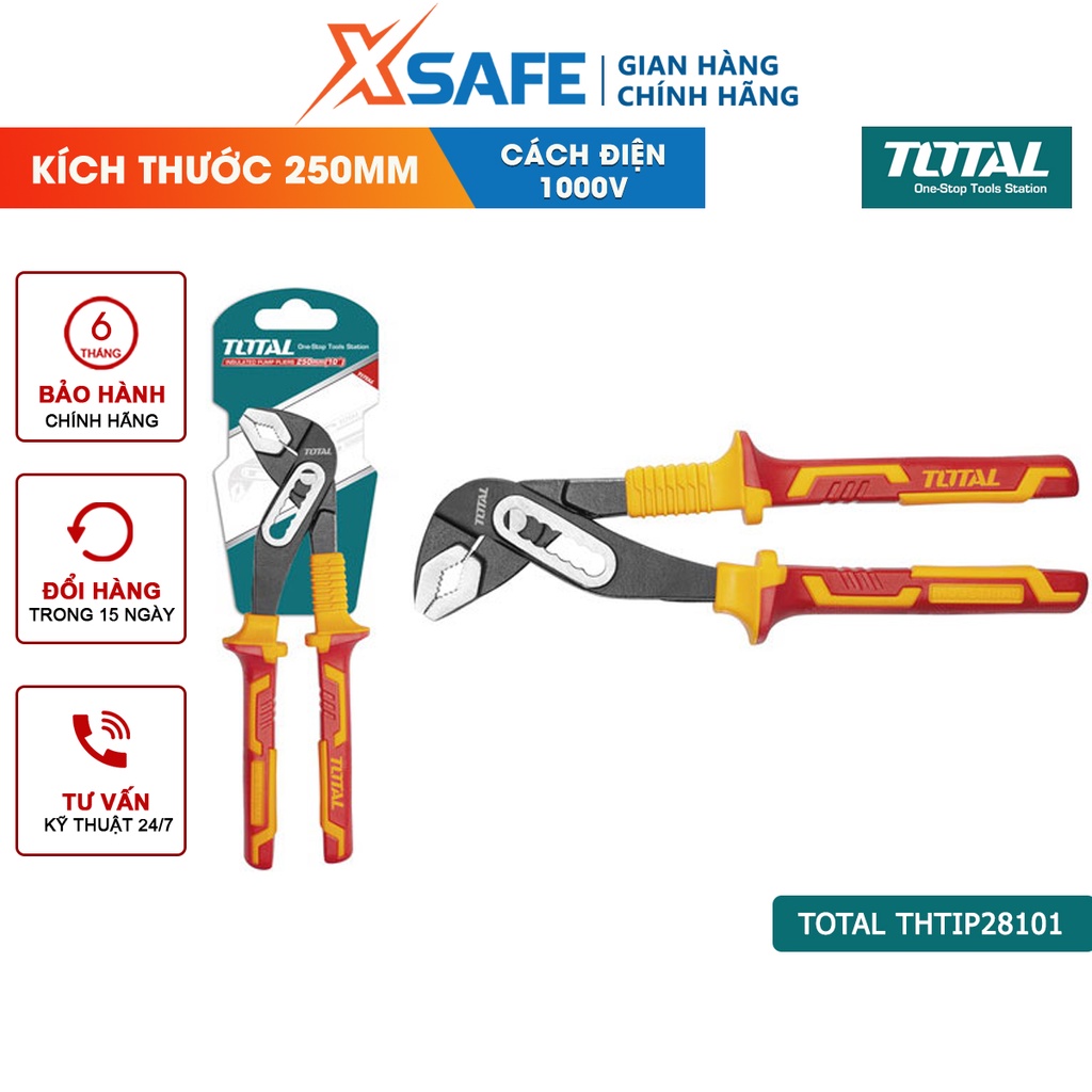 Kìm mỏ quạ cách điện TOTAL THTIP28101 kềm cách điện 1000V, kích thước 10&quot;, mở tối đa 40mm, đầu mạ đen đánh bóng - XSAFE