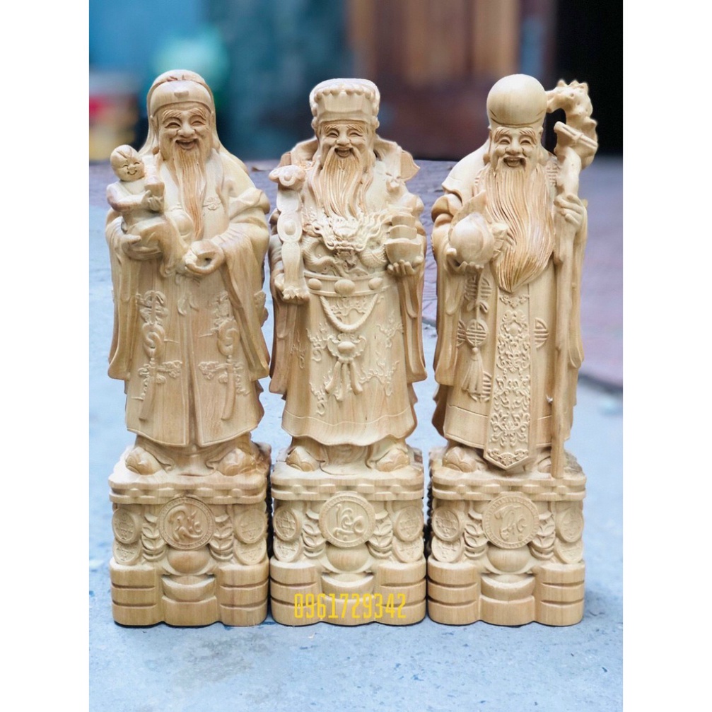 Bộ tượng Tam Đa Phúc Lộc Thọ Gỗ thơm Cao Cấp Cao 20 30cm
