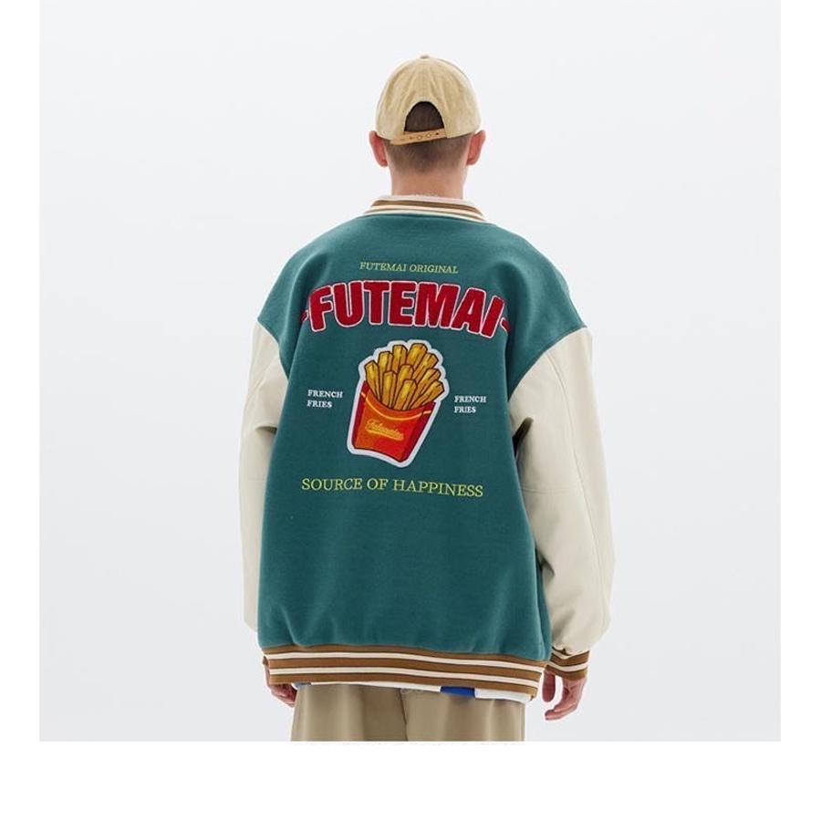 Áo varsity jacket Unisex Form rộng nỉ 2 lớp Hình thêu, in chữ M. Áo khoác bomber nam nữ Bóng chày