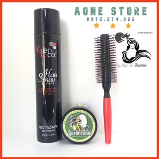COMBO Gôm Tạo Kiểu  Kenlox Siêu Cứng + Sáp BarberShop Shave Soap + Lược Tròn