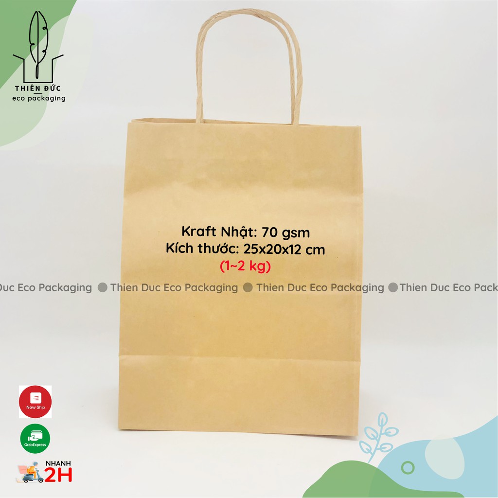 Combo 20 TÚI GIẤY XI MĂNG 25x20x12cm KRAFT NHẬT CÓ QUAI DÙNG ĐỰNG QUẦN ÁO, QUÀ, THỰC PHẨM…