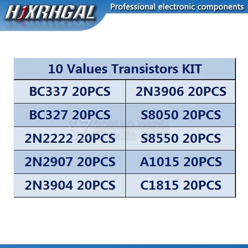 Bộ 200 Linh Kiện Bán Dẫn Bc337 Bc327 2n2222 2n2907 2n3904 2n3906 S8050 S8550 A1015 C1815