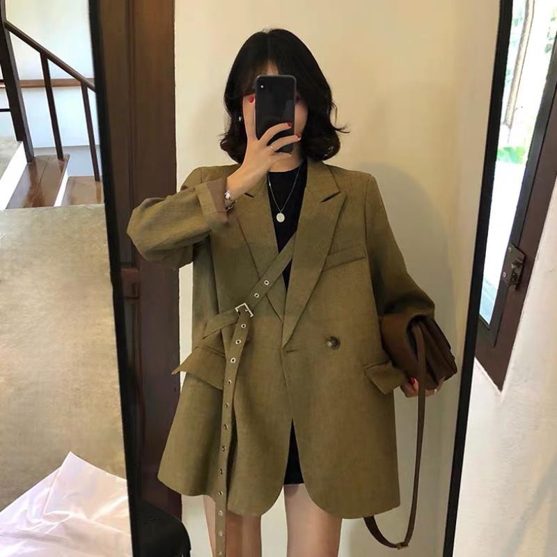 (Hàng Đẹp)Áo blazer thiết kế kiểu Anh phối đai chéo độc đáo-HC475.Ảnh thật 4 hình cuối