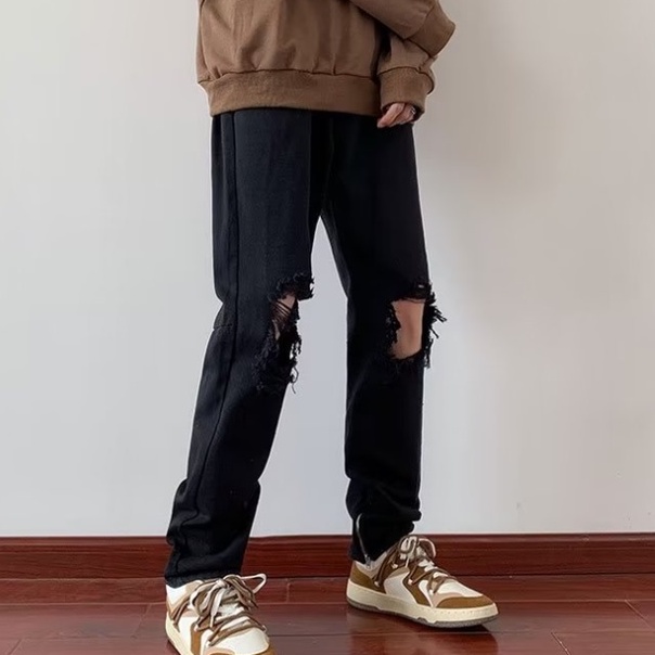 Quần Jean nam hàn quốc quần jean nam đen rách gối oversize quần jean nam cao cấp