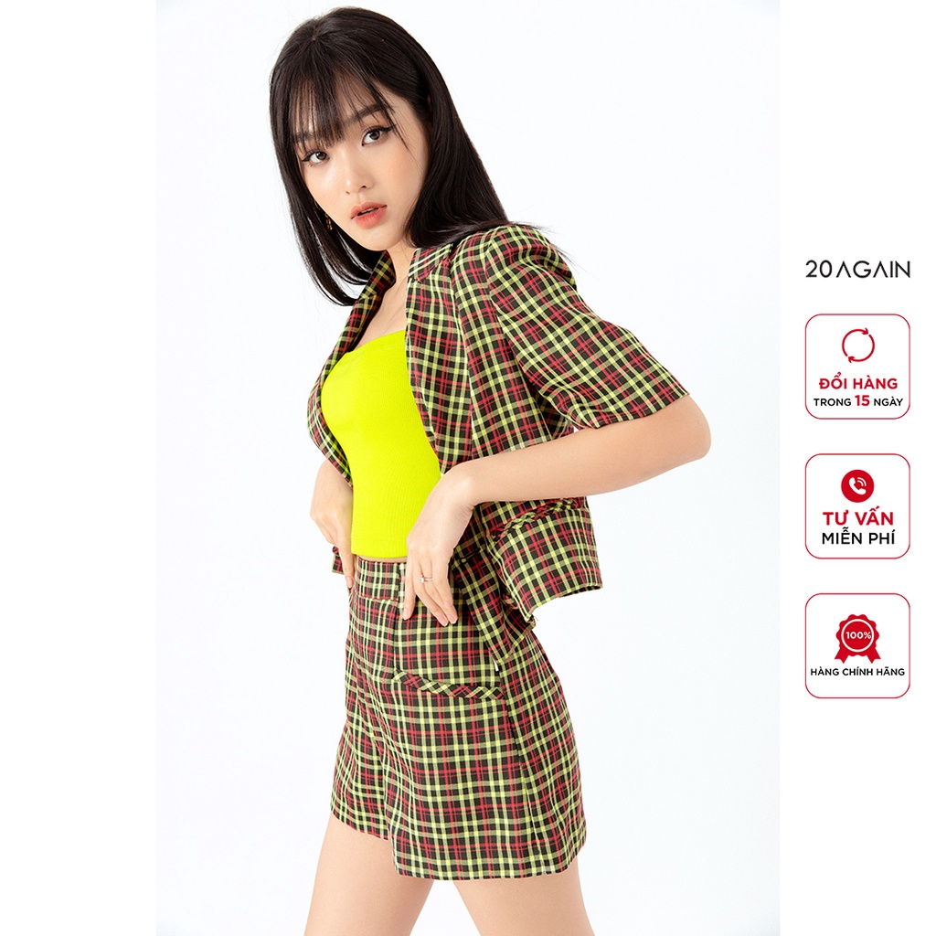 Áo vest nữ dáng lửng ngắn tay 20AGAIN, họa tiết kẻ caro trẻ trung ABA1966 | BigBuy360 - bigbuy360.vn