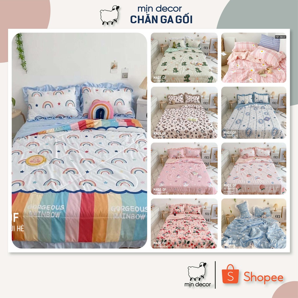 [2021] Set chăn ga gối Cotton Đũi Bèo Mịn Decor - Bộ ga giường chăn trần bông mùa hè mềm mịn phong cách Hàn Quốc