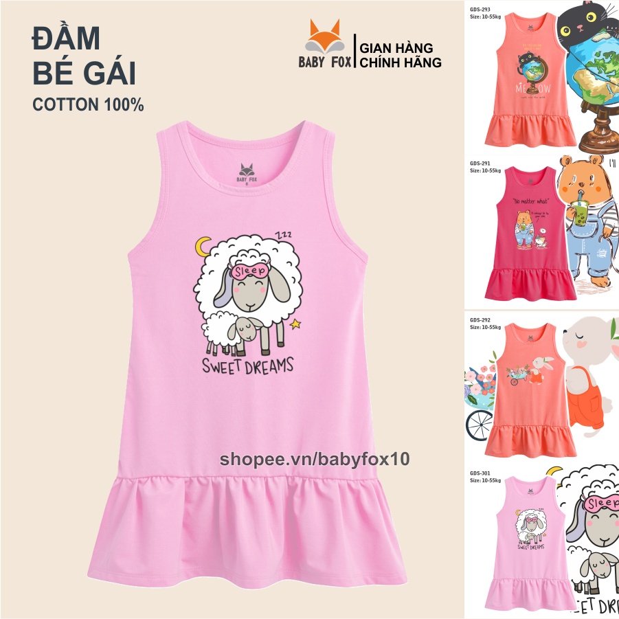 Đầm bé gái size nhỏ, trung, đại 100% cotton cao cấp, thương hiệu BABY FOX, hình mèo, thỏ đáng yêu g
