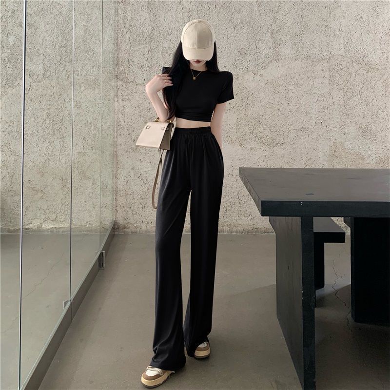 Set đồ COZOKC gồm áo thun ngắn tay phối quần ống rộng lưng cao thời trang dành cho nữ