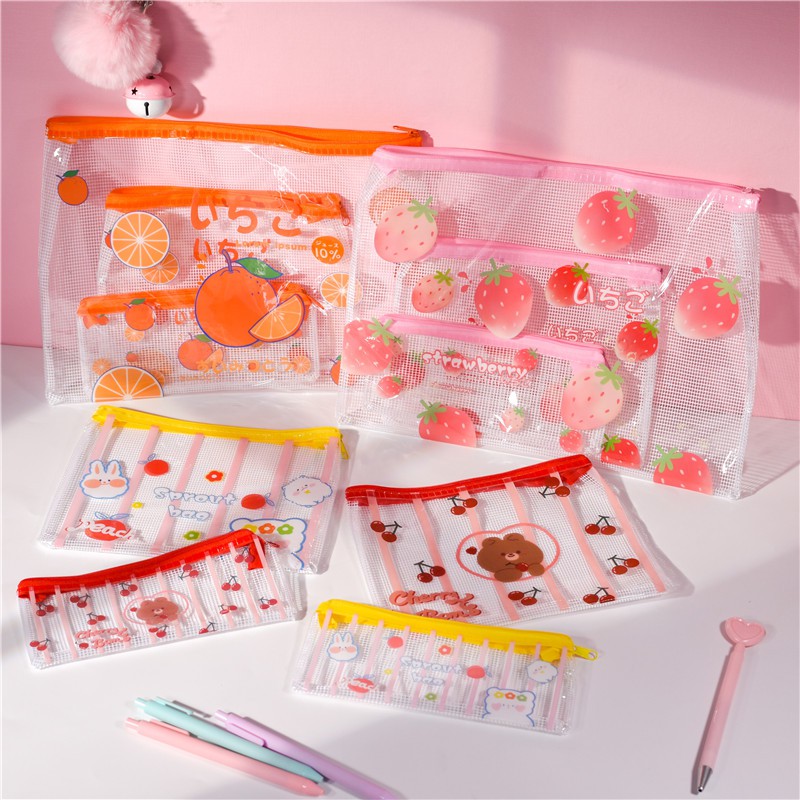 Hộp Bút, Túi Đựng Đồ Zip Pouch Nhựa PVC Lưới 3 Size