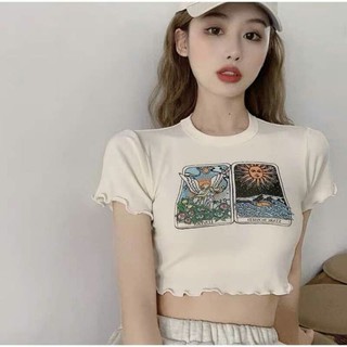 Croptop trắng in hình