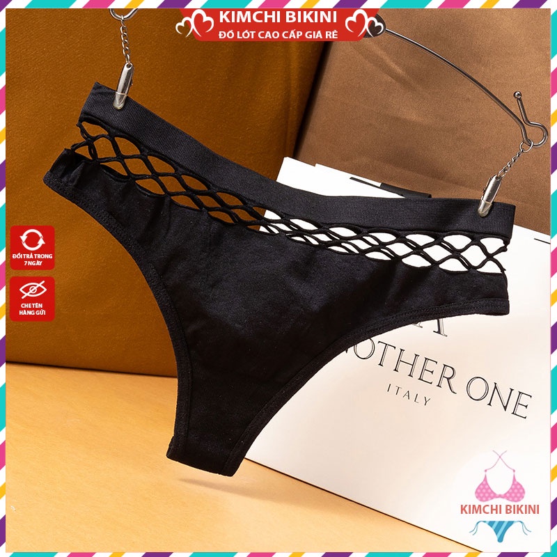 Quần lót lọt khe cotton trơn phối lới thoáng khí KIMCHIBIKINI Đồ chip nữ sexy cạp thấp cute gợi cảm siêu hot QL184