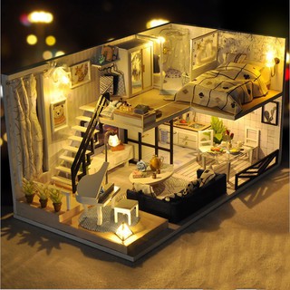 Mô hình nhà DIY Doll House Time Memory Kèm Mica Chống bụi, Bộ dụng cụ và Keo dán