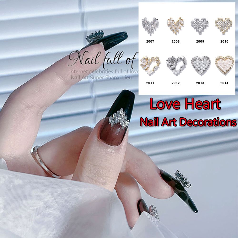 Phụ Kiện Trang Trí Móng Tay Hình Trái Tim 3D Xinh Xắn|Với Ngọc Trai|Phụ Kiện Trang Trí Móng Tay Đính Đá Lấp Lánh Thời Trang