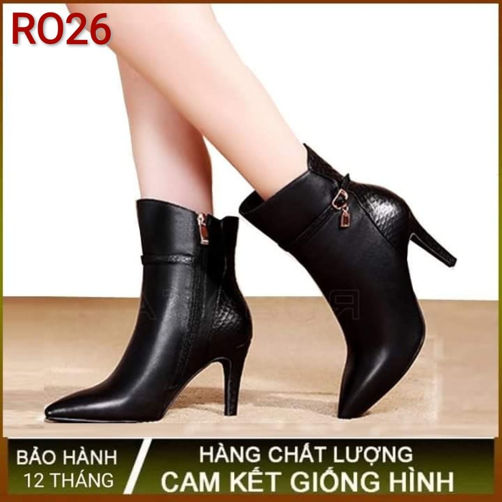 Giày boot bốt nữ cổ thấp 7p hàng hiệu rosata cao gót màu đen ro26