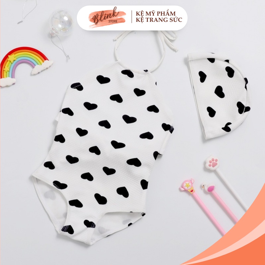 Đồ bơi bikini liền thân 1 mảnh kèm mũ cho bé gái 6 tháng đến 7 tuổi siêu xinh chất thun co giãn