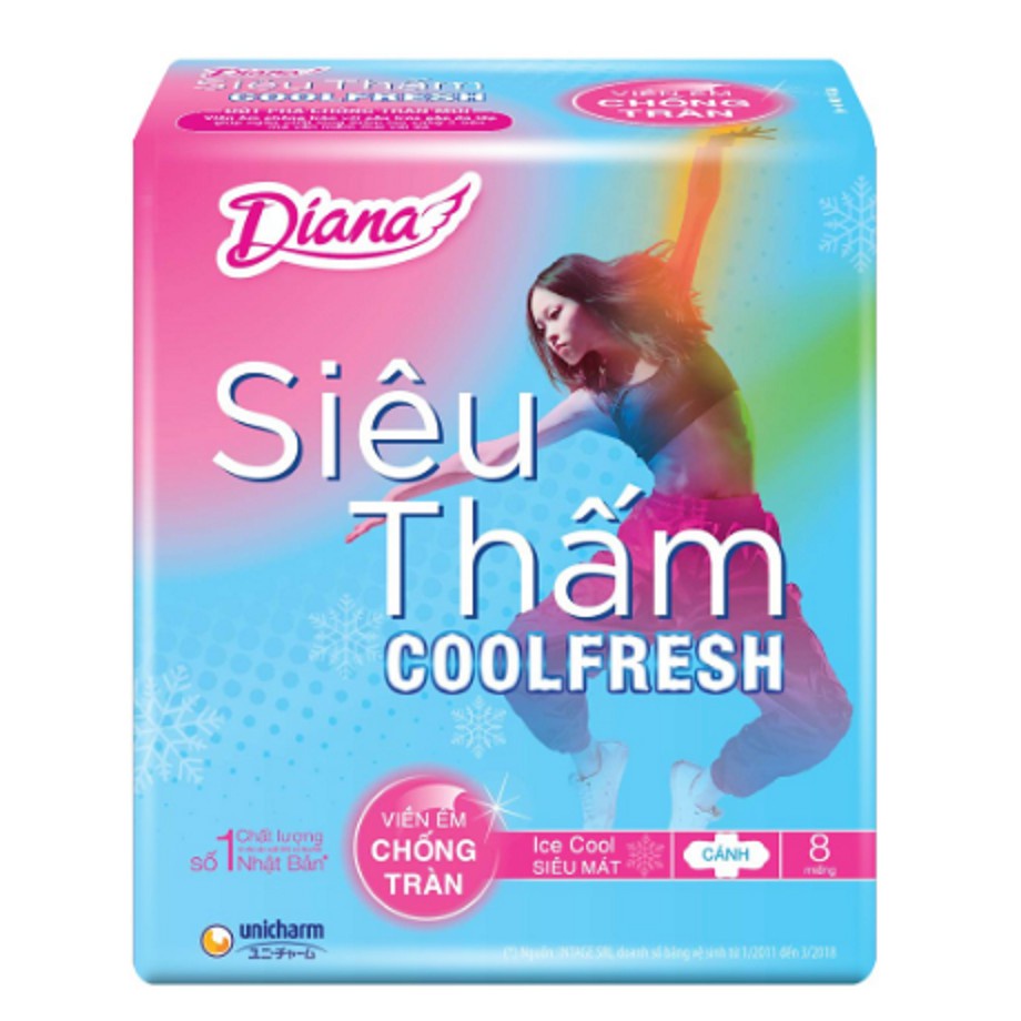 Băng vệ sinh Diana siêu thấm Cool Fresh có cánh (8 miếng)