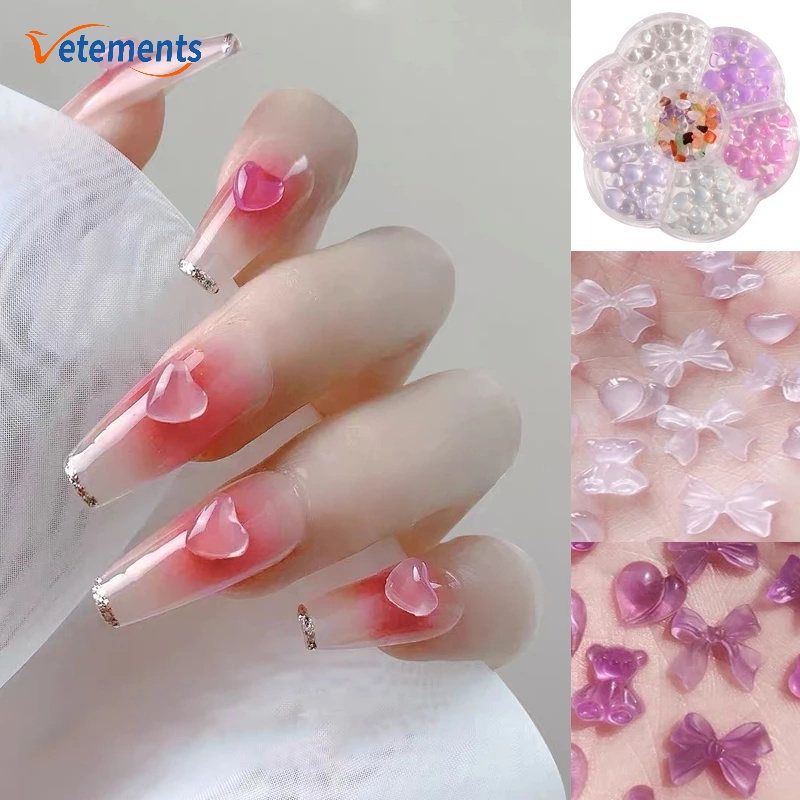 1 Hộp Phụ Kiện Đính Đá Trang Trí Móng Tay Nghệ Thuật Hình Gấu/Gấu Đính Đá Thạch Anh Có Thể Thay Đổi Màu Sắc