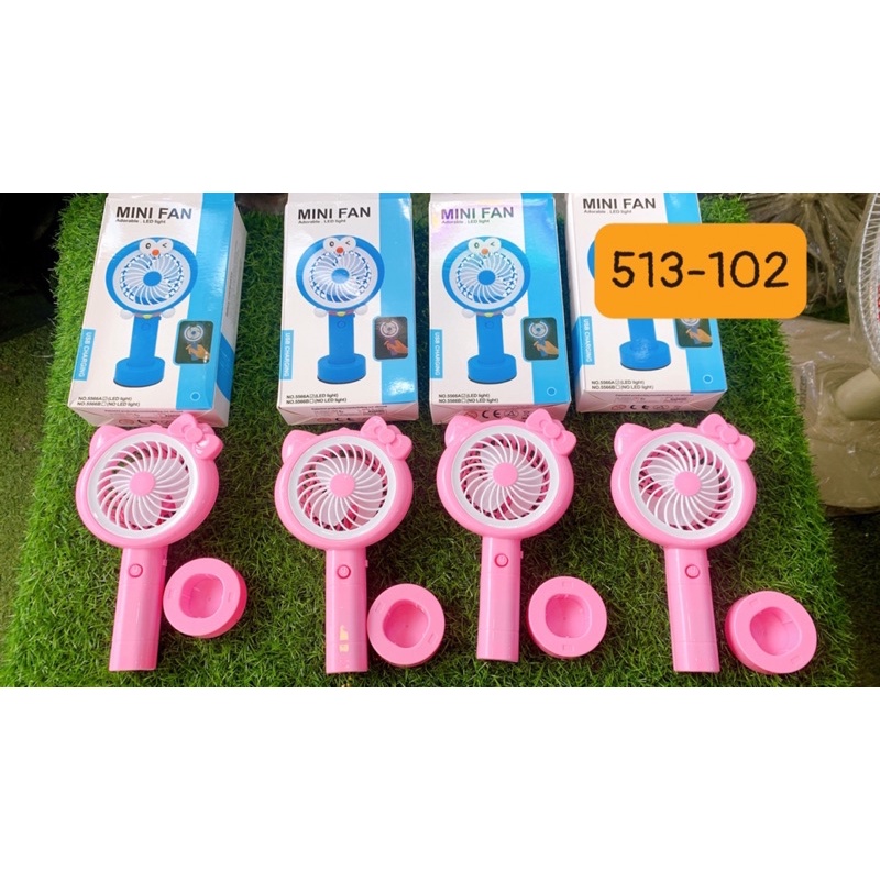 Quạt sạc mini cầm tay có đèn để bàn hình mèo dễ thương