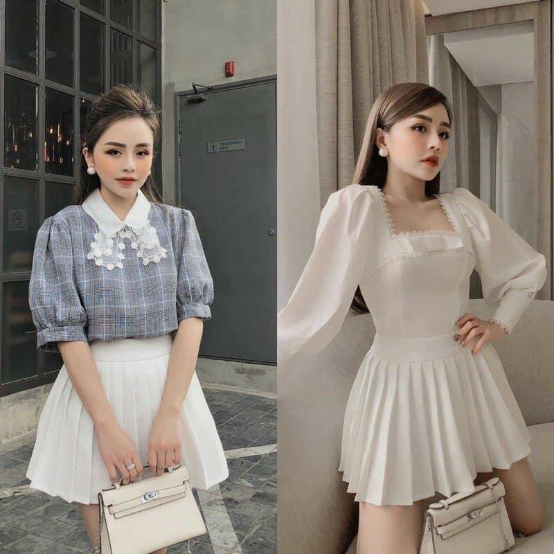 Chân váy xoè dập ly 1 tầng kèm ảnh thật