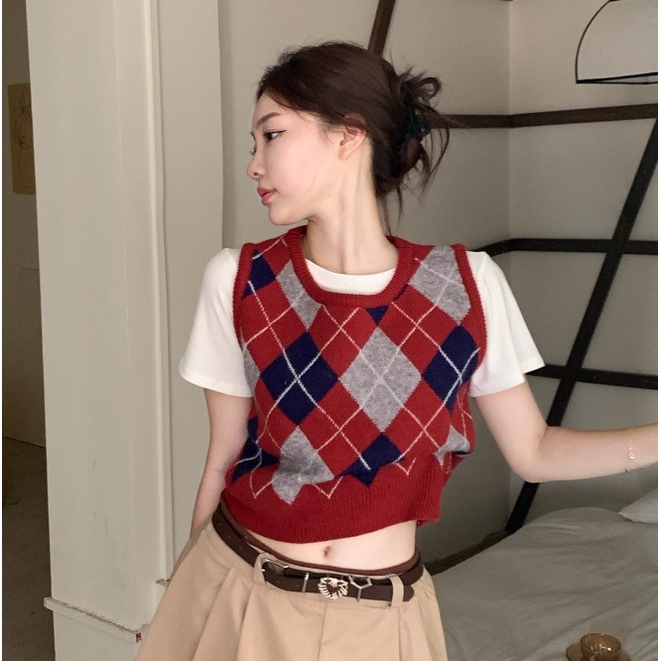 QKOOLE Áo Crop Top Len Không Tay Phong Cách Cổ Điển Hàn Quốc Dành Cho Nữ