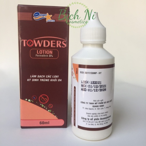 Dung dịch loại sạch ghẻ, chấy rận, ký sinh trùng Towders lotion Permethrin 5%