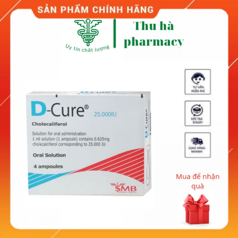 Vitamin D D-cure hỗ trợ bổ sung Vitamin D thiếu hụt hộp 4 ống date 3/23