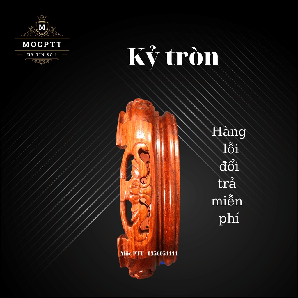 Kỷ tròn triện dơi gỗ Hương kích thước 16 20 24 cao 6 cm đồ thờ cúng