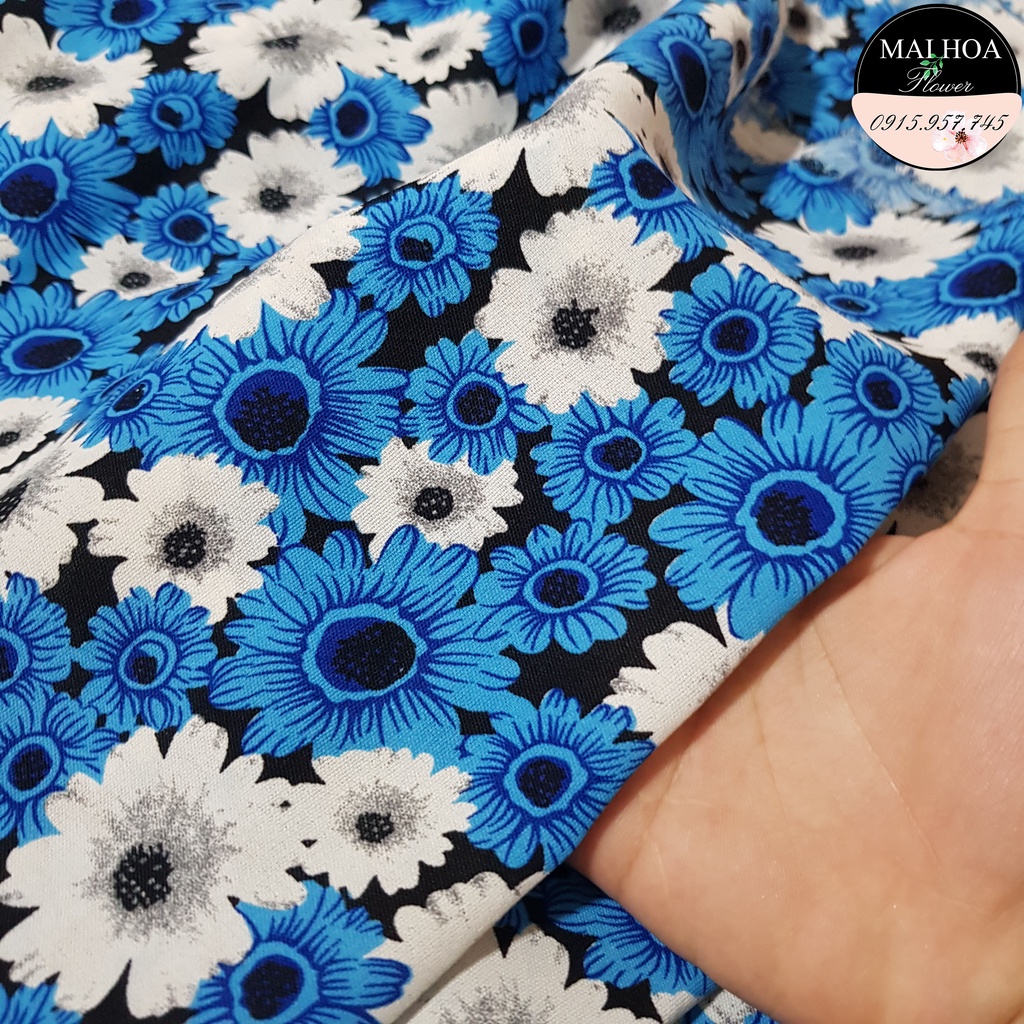 Vải hoa cúc xanh chất vải đũi mát mềm dùng may đồ, 100x150cm Maihoaflower