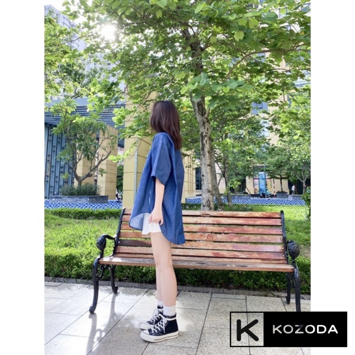 Áo Sơ Mi Nữ form rộng denim  Kiểu Màu xanh nhạt đậm đẹp ngắn tay ulzzang vintage hàn quốc cao cấp trơn kozoda SM45