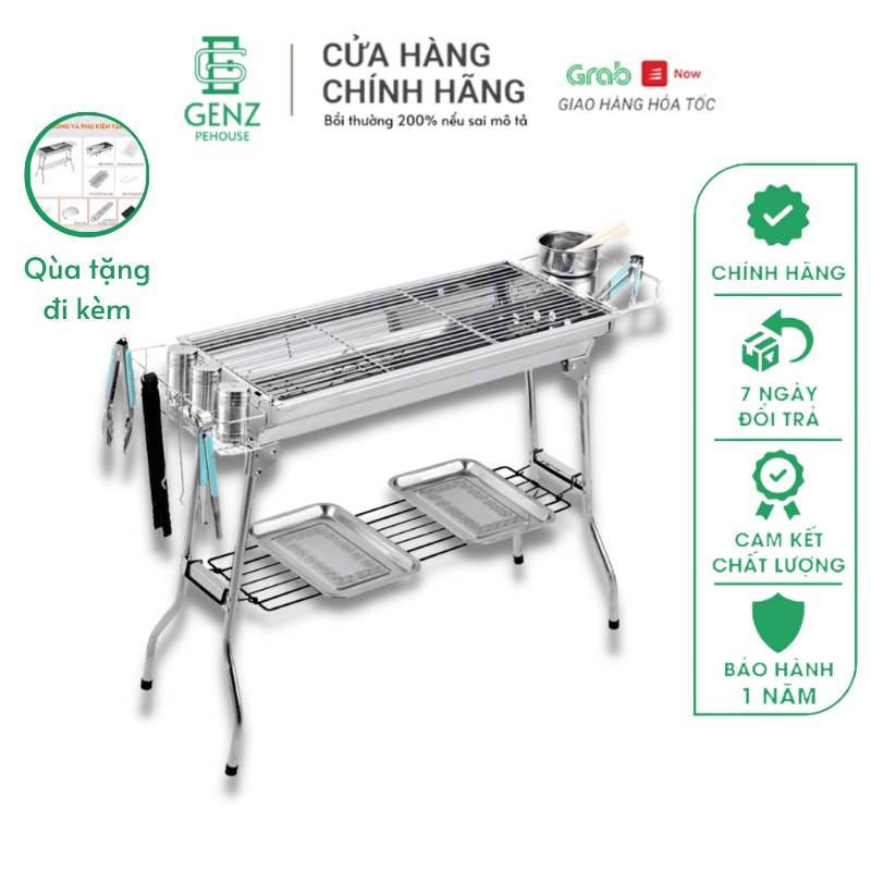 Lò Nướng Than Hoa BQQ Ngoài Trời Gấp Gọn Bằng Thép Không Gỉ Sử Dụng Đi Cắm Trại Dã Ngoại Picnic Đủ Bộ Phụ Kiện Đi Kèm