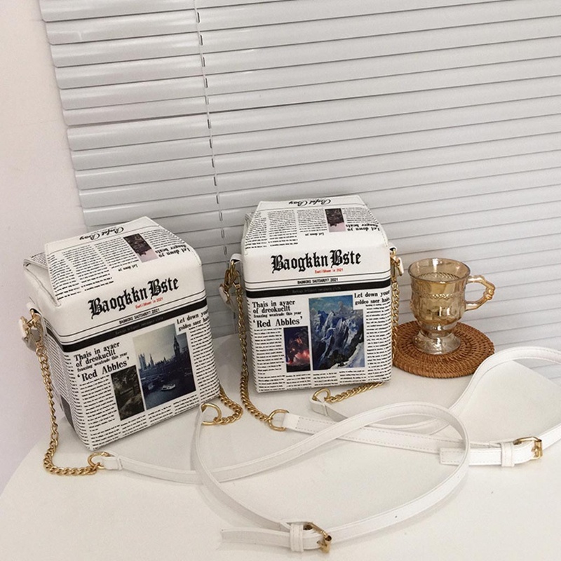 Túi Đeo Chéo Vai Bằng Da Họa Tiết Tờ Báo Thời Trang Sành Điệu Cho Nữ